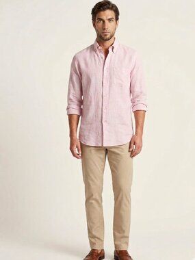 Canali Sportswear Pink Linen Button-Down Shirt Size L